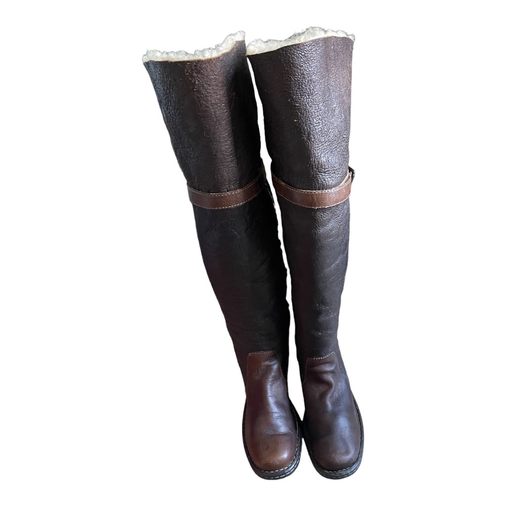 BORN OAKDALE Women’s Brown Leather Over Knee Riding Boots Shearling Lined 8.5
